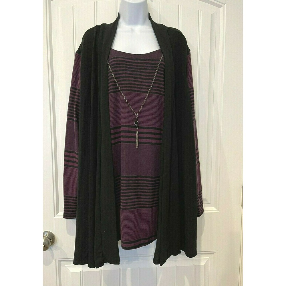 NWOT! Anthony Richards Women's Plus Size 3xl Black/ Purple Long Sleeve Cardigan